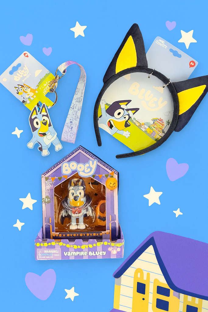 Bluey Halloween Special Booey Collectable Bluey Character Figure With Rubber Bluey Headband and Character Lanyard Bundled Gift Set