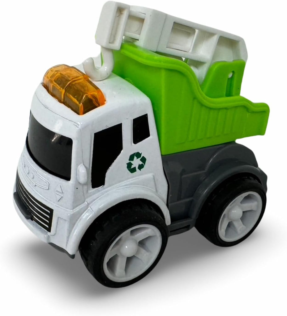 Increditoyz Friction Powered Small Construction Toys 4-Pack Truck Set - Includes Foldable Play Sheet and 6pcs Warning Sign Posts/Cones