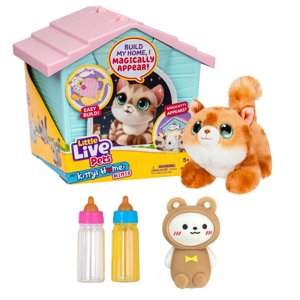 Little Live Pets My Kitty's Home Mini Playset with 2 Magic Feeding Bottles and Cute Squishy Toy Bundled Gift Set - Kids 5+
