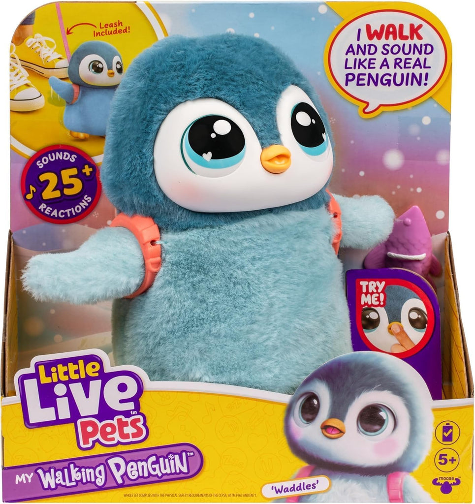 INCREDITOYZ Little Live Pets Walking Penguin Interactive Plush Toy with Magic Bottle, Soft Blue, 25+ Sounds and Reactions, Waddling Movement, Wings Flap, Ages 5+