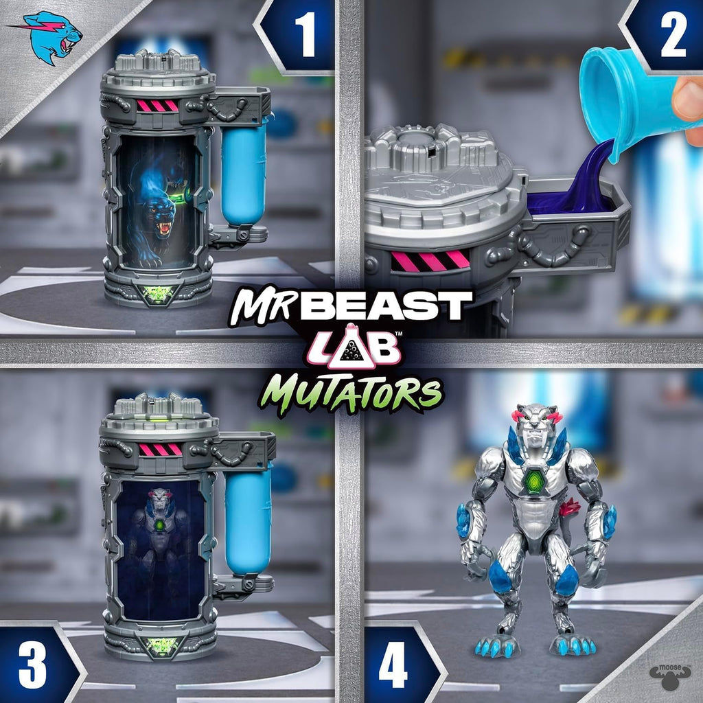 Mr. Beast Lab Mutators 5.5 Inch Collector Mutation Chamber Metallic Panther With 2 Mystery Micro Beasts Swarms Mystery Collectable Figure Gift Bundled Set