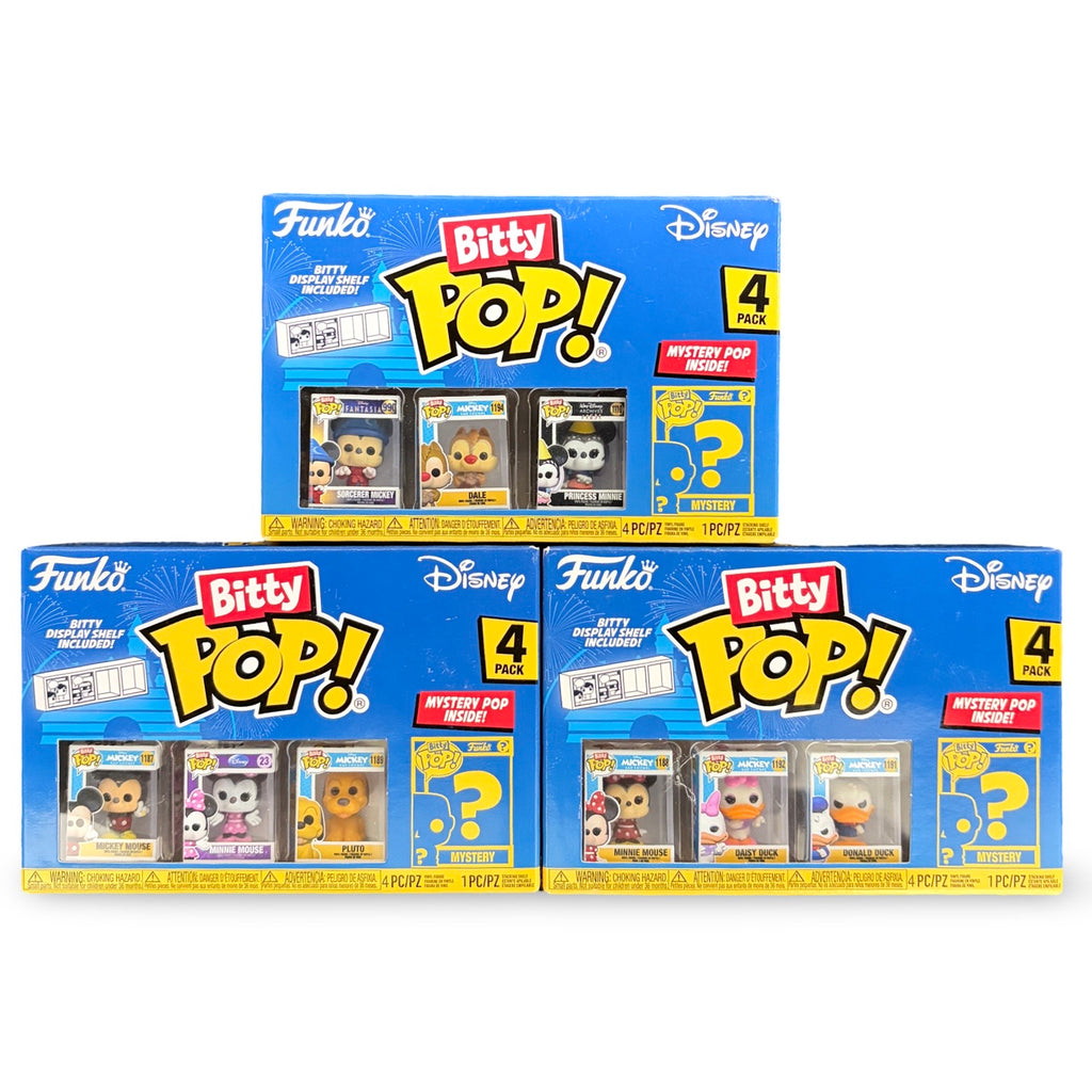 Funko Bitty POP! Disney 3-pack (12 Disney Characters) Bundled Set - Sorcerer Mickey, 4-Pack / Mickey Mouse, 4-pack / Minnie Mouse, 4-pack
