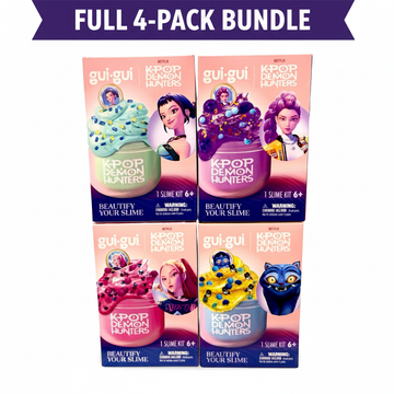 Gui Gui Huntrix complete 4-character slime kit set with Rumi, Mira, Zoey and Derpy together