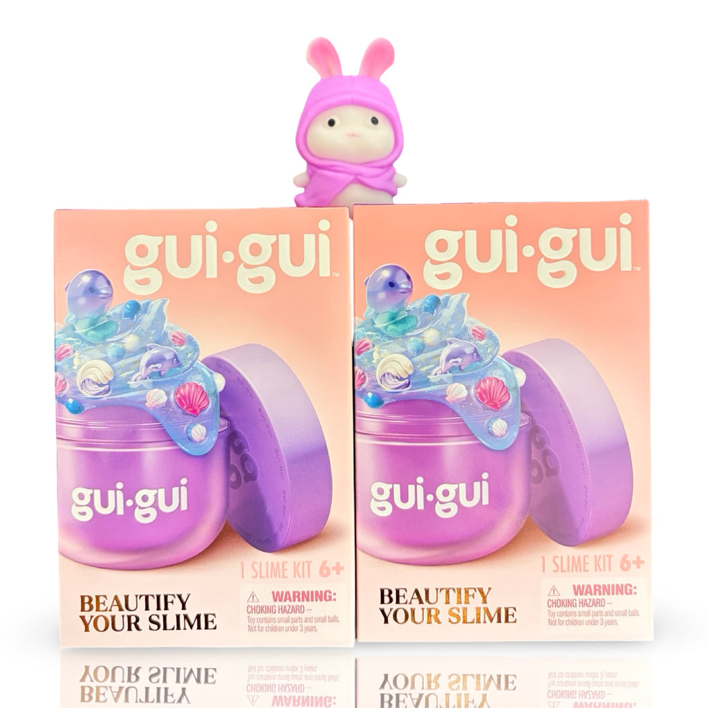 GUI GUI Surprise Slime Kit 2-Pack Bundled Gift Set (Gloss & Clear Slimes) 5-Step Customizable and Reusable Slime Kit, Collectable Mini Figures, Fun for Kids & Teens Ages 6+